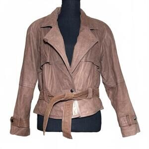 Vintage Jay Jacobs Womens Brown Leather Belted Jacket Size M Moto Cropped 80s